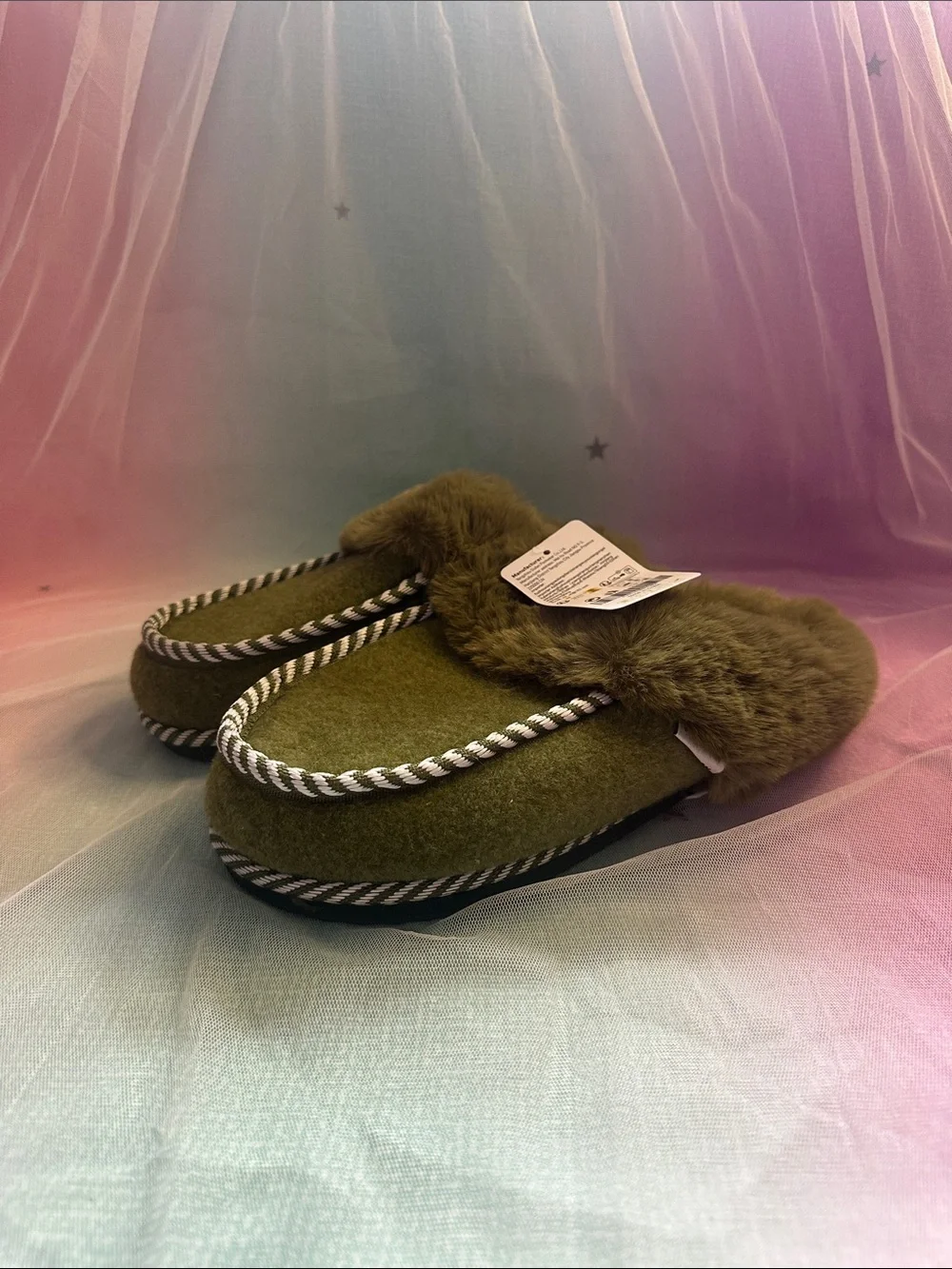 Men's Olive Faux-Fur Lined Slip-On Moccasins